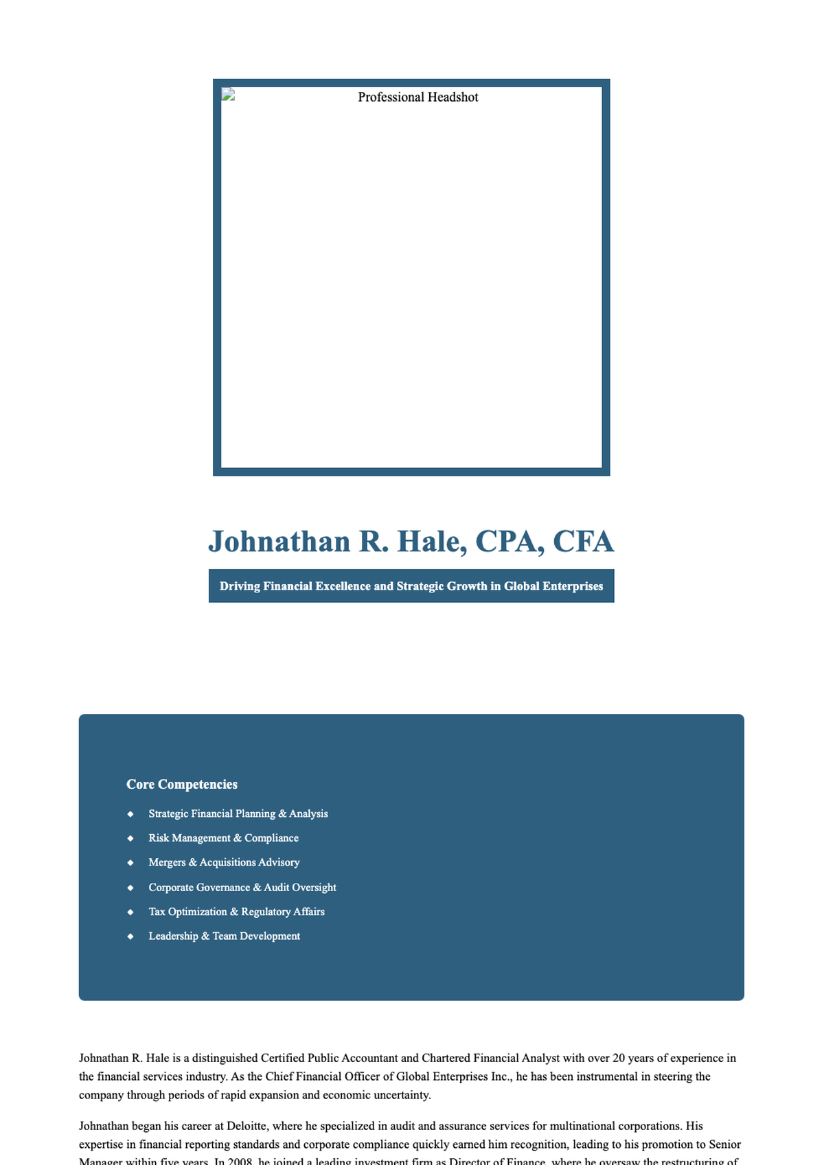 Professional executive resume with blue sidebar and core competencies_variant_3